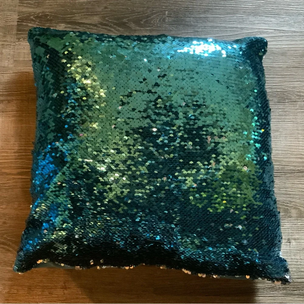 Reversible Sequin Pillow - blue and Silver